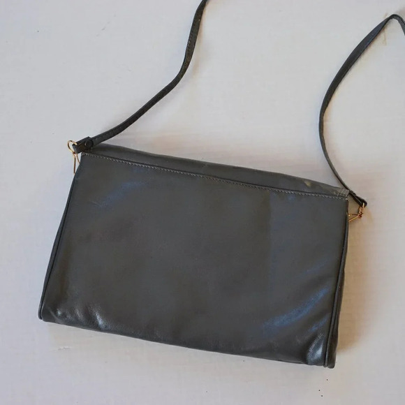 Vtg Grey Faux Leather Purse - Picture 4 of 12